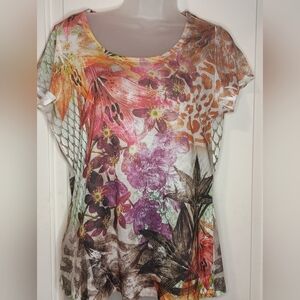 2/$30 COLDWATER CREEK Floral & Animal Print short sleeve top (#1,011)